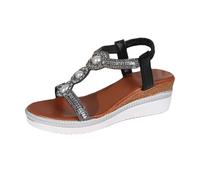 Générique Sandales Femme éTé Confortable Été Nouveau Commerce Extérieur Grande Européenne Et Américaine Sandales À Semelle Épaisse Rétro Célèbre Famille Feng Shui Mode De Plage Pour Femmes(Black,38)