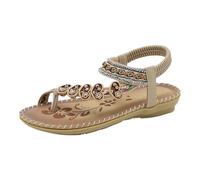 Générique Sandales Femme éTé Confortable Mode d'été Femmes Décontracté Bout Ouvert Plat Amour Strass Confortable Fond Mou Respirant Bande Élastique Chaussures Sandales(Beige,41)