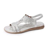 Générique Sandales Femme Été Confortable Nu Pieds T-Strap Bride Élastique À La Cheville Ouvert Bout Chaussure De Plage Strass Cristal Florals Casual Chaussures