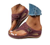 Générique Sandales Femme été Confortables Avec Boucle Réglable - Nu-Pieds D'Été Plate Chaussures De Marche Respirantes à Semelles ÉPaisses Compensées Claquette Orthopédique Femme (Red, 37)