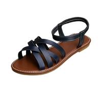 Générique Sandales Femme Été Modèle Bout Ouvert Bride Croisée Multiple Bande Extensible Arrière Talon Pour Marche Quotidien Plage Vacance Détente Urbain Mode Tendance Confort Souple (Black, 39)
