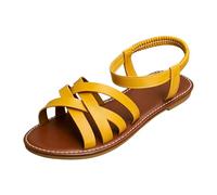 Générique Sandales Femme Été Modèle Bout Ouvert Bride Croisée Multiple Bande Extensible Arrière Talon Pour Marche Quotidien Plage Vacance Détente Urbain Mode Tendance Confort Souple (Yellow, 39)
