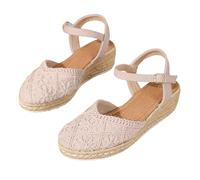 Générique sandales femme été Sandales compensées en paille tressée pour femmes, ornées de trois broderies exquises, avec un rembourrage doux et et une semelle en corde. Semelles Chaussures