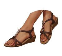 Générique Sandales Femme éTé Sandales élégantes pour femmes,idéales pour les vacances décontractées,la plage et le travail - Modèle confortable à bout ouvert(Coffee,38)