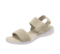 Générique Sandales Femme Été Tissées Plateforme Décontractée Bande Élastique Arrière Confortable Marche Quotidienne (Beige, 38)