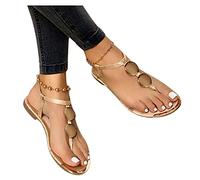 Générique Sandales Femme Femmes casual Strap chaussures d'été tongs sandales ouvertes Roman Toe pour femmes(Gold,43)