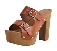 Générique Sandales Femme Talon Confort Chaussure Femme Talon Femmes Bloc Talons Chaussures de Cour Femmes Plate Sandales Chaussures de Fête Dames Tête Ronde Robe Bureau Chaussure Compensée (Brown,38)