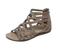 Générique Sandales Femmes Roman Été Confortable Talon Compensé Bout Rond Bout Ouvert Chaussures (Khaki, 43)
