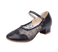 Générique Sandales Latine Femme Lace Élégante Bout fermé Chaussures Danse Souple Pour lsa Ballroom Performance Antidérapant Léger intage Mariage Chaussure llerines (Black, 42)