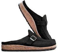 Générique Sandales Mules Plates pour Femmes Sabots d'été en Daim Pantoufle Plate Bout Rond Dos Nu sans Lacet Chaussures Mocassins Confortables Bout fermé Dame Chaussures de Bateau de Mode (Noir,36)