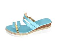 Générique Sandales OrthopéDiques Femme Sandales d'été décontractées pour femmes,couleur unie,couleur vive,imprimé,cuir souple tissé,fond épais,talon incliné,pantoufles(Light Blue,42)