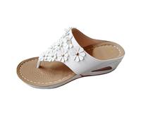 Générique Sandales Orthopédiques Pour Femme Hallux Valgus Sandalettes Femme Sandales Femmes Plates Été Bohème Strass Fleurs Cuir Pu Tongs Confortable Bout Ouvert Pour Filles Taille (White, 40)