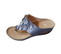Générique Sandales Orthopédiques Pour Femme Hallux Valgus Sandalettes Femme Sandales Femmes Plates Été Bohème Strass Fleurs Cuir Pu Tongs Confortable Bout Ouvert Pour Filles Taille (Blue, 41)