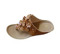 Générique Sandales Orthopédiques Pour Femme Hallux Valgus Sandalettes Femme Sandales Femmes Plates Été Bohème Strass Fleurs Cuir Pu Tongs Confortable Bout Ouvert Pour Filles Taille (Brown, 38)