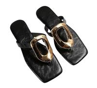 Générique Sandales Plates Femme Pieds Larges Confortable Été Tongs À Bout Ouvert Et Tête Carrée pour Femme,Chaussures D'Extérieur,Style Auto-Stop,Décontractées,Sabot de Jardin Chaussures (Black,43)