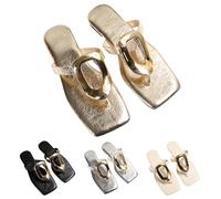 Générique Sandales Plates Femme Pieds Larges Confortable Été Tongs À Bout Ouvert Et Tête Carrée pour Femme,Chaussures D'Extérieur,Style Auto-Stop,Décontractées,Sabot de Jardin Chaussures (Gold,39)