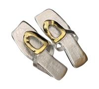 Générique Sandales Plates Femme Pieds Larges Confortable Été Tongs À Bout Ouvert Et Tête Carrée pour Femme,Chaussures D'Extérieur,Style Auto-Stop,Décontractées,Sabot de Jardin Chaussures (Silver,42)