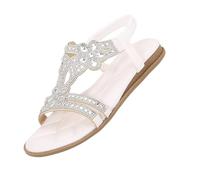 Générique Sandales Plates Femme Pieds Larges Confortable Sandales À Paillettes pour Femmes,Chaussures Plates Élégantes D'Été pour Filles,Chaussures D'Été Chaussure Orthopedique Femme (White,39)