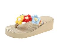 Générique Sandales Plates Femme Sandale Ete Confort Dames Été Bas Fleur Coloré Léger Pince Orteil Plage Cassé Pente Talon Fond Épais Grande Taille Sandales Sabot de Jardin Femme Chaussure (Blue,40)