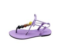 Générique Sandales Plates Pour Femme Sangle Florale Tressée Avec Perles | Tongs Tissu Respirant Sangle De Cheville Réglable Chaussures Légères Pour Voyage Usage Quotidien En Plein Air