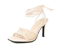 Générique Sandales pour Femmes À Maille avec Bride Autour De La Cheville | Sandales D'éTé à Bout Ouvert En Cuir Pu, Talons Hauts Fins à Lacets Talons De SoiréE Pour MariéE Et Demoiselle D'Honneur