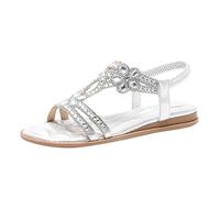 Générique Sandales Slingback à Strass pour Femmes, Bride Cheville Élastique, Talon Plat, Style Bohème Chic pour Plage et Cérémonies, Taille 36-41 (Silver, 39)