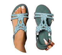 Générique Sandales Strass Paillettes Femme Bride Élastique Ajustable Été Confortable Bohême Pied Large Chaussures Élégantes Bout Ouvert H-Strap Chaussures Plates Légères Décontractées de Plage