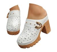 Générique Sandales talons hauts épais pour femmes, bout ouvert, chaussures de mariage et de cortège nuptial Chaussures Pieds Larges Été (White, 39)