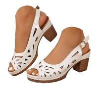 Générique Sandales talons hauts épais pour femmes, bout ouvert, chaussures de mariage et de cortège nuptial Escarpin Noire (White, 37)