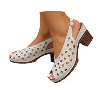 Générique Sandales talons hauts épais pour femmes, bout ouvert, chaussures de mariage et de cortège nuptial Portefeuille Cuir Marron (Beige, 37)