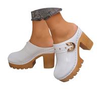 Générique Sandales talons hauts épais pour femmes, bout ouvert, chaussures de mariage et de cortège nuptial Bottes Marron Cher (White, 43)