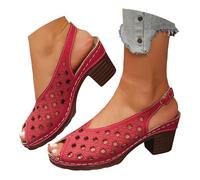 Générique Sandales talons hauts épais pour femmes, bout ouvert, chaussures de mariage et de cortège nuptial Portefeuille Cuir Marron (Red, 37)