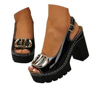 Générique Sandales talons hauts épais pour femmes, bout ouvert, chaussures de mariage et de cortège nuptial Bottines Noires Pour Femmes Habillées (43)