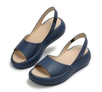 Générique Sandals with Straps Washable Orthopedic with Arch Support Summer Comfortable Platform Shoes Slip on Platform Fish Mouth Sandals Leather Mules Beach Shoes (Blue,41)