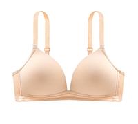 Générique sans Complexe Soutien Gorge Femmes à la Mode Couleur Unie lumière Sexy V Profond réunis sans sous-vêtements Anneau en Acier(Beige,M)