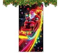 Générique Santa Door Cover - Fluorescent Christmas Door Wrap, Glow-in-The-Dark Holiday Backdrop, Festive Entrance Decoration, Waterproof Design, Wall Cover for Home, Party, School, 3x6ft