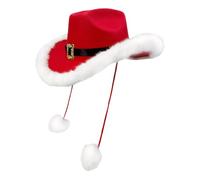 Générique Santa Hat - Pom-Poms Design Headwear, White Plush Trim Cowboy Hat | Christmas Outfit Photo Props For Men Girl Adult Stage Performance Party Holiday Costume Winter Celebration Accessory