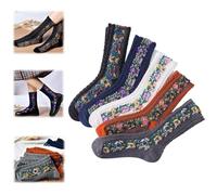 Générique Saturation Floral Socks, Saturatione Vintage Embroidered Floral Socks, 5 Pairs Vintage Patterned Ankle Fashion Sock (High-top)