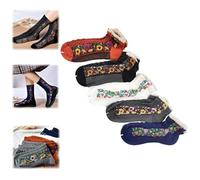 Générique Saturation Floral Socks, Saturatione Vintage Embroidered Floral Socks, 5 Pairs Vintage Patterned Ankle Fashion Sock (Low-top)