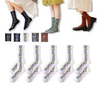 Générique Saturatione 5 Pairs Vintage Embroidered Floral Socks, Elegant Saturatione Floral Socks, Women’s Jacquard Knit Sock (White)