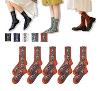 Générique Saturatione 5 Pairs Vintage Embroidered Floral Socks, Elegant Saturatione Floral Socks, Women’s Jacquard Knit Sock (Orange)