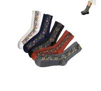 Générique Saturatione Socks,Vintage Embroidered Floral Socks,Knitting Pattern Are Cute and Comfortable, for Women (5Pcs)