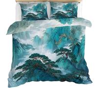 Générique Scène de Montagne Chinoise Housse de Couette Montagnes Vertes et Brumeuses Sets de Housses de Couette Paysage Forestier Pins Garçons Parure de Lit Parure de Lit Fille