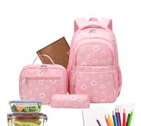 Générique Schoolbag For Primary School - Floral Print Backpack Set | 3pcs Daisy Print Bag With Lunchbox Pencil Case, Elementary School Bookbag Set For Teens Boys Girls Travel