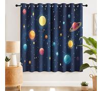 Générique Science Fiction Ciel Étoilé Rideau Occultants Rêveur Espace Planète Univers Rideaux Thermiques Fenêtre Décor avec œillets pour Salon Chambre à Coucher, L 140 x H 200 cm 2 Panneaux Bleu