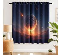 Générique Science Fiction Univers Rideau Occultants Espace Planète Ciel Étoilé Rideaux Thermiques Fenêtre Décor avec œillets pour Salon Chambre à Coucher, L 140 x H 240 cm 2 Panneaux Bleu Foncé