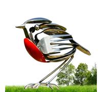 Générique Sculpture d'art en métal représentant Un Rouge-Gorge - Statue d'oiseau à Poitrine Rouge Style Rustique - Décoration Artistique en métal recyclé - pour Jardin, terrasse (1pc)