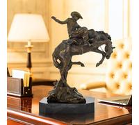 Générique Sculpture en Bronze The Bronco Buster par Frederic Remington - Statue Classique de Cowboy Occidental apprivoisant Un Cheval Sauvage(1-Square Base)