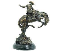 Générique Sculpture en Bronze The Bronco Buster par Frederic Remington - Statue Classique de Cowboy Occidental apprivoisant Un Cheval Sauvage(2-Round Base)