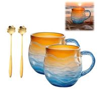 Générique Sea Glass Sundown Mug with Handle, Golden Tide Sunset Mug for Tea Wine Coffee Ice Drink and Hot Beverages, Handcrafted Ocean Wave Pattern Coastal Beach Themed Cups for Surf Lovers